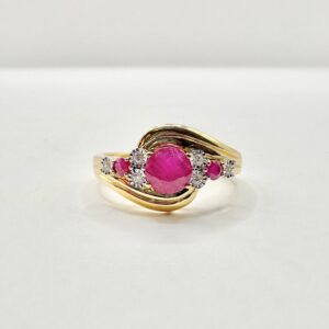 9ct Yellow Gold Ruby Diamond Ring